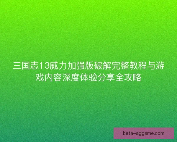 三国志13威力加强版破解完整教程与游戏内容深度体验分享全攻略